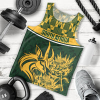 Men's green rugby tank top with South Africa print, yellow chevron pattern, sleeveless