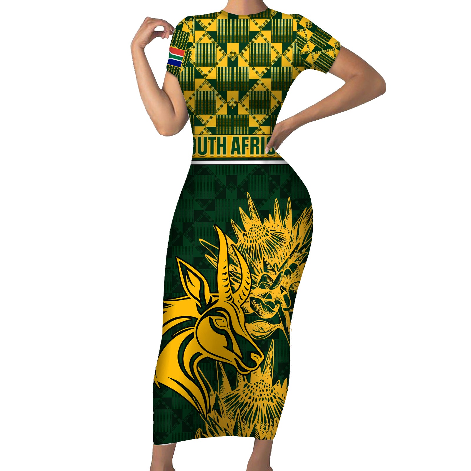 custom-south-africa-rugby-short-sleeve-bodycon-dress-go-springboks-african-pattern