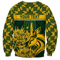 Green rugby sweatshirt with yellow check pattern and Your Text 01 graphic on chest