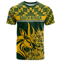 Green rugby T-shirt with South Africa text and African animal graphic front