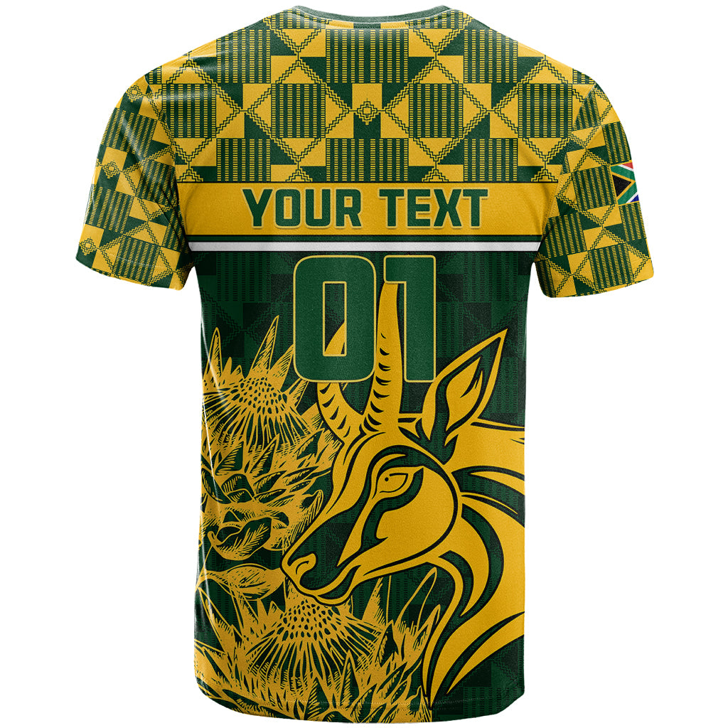 Green rugby T-shirt with custom text panel and African animal graphic front