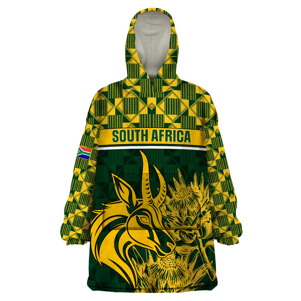 Custom South Africa Rugby Wearable Blanket Hoodie Go Springboks African Pattern - Wonder Print Shop