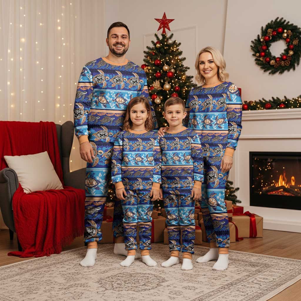 Hawaii Turtles Pattern Special Blue Christmas Pajama Set - Wonder Print Shop