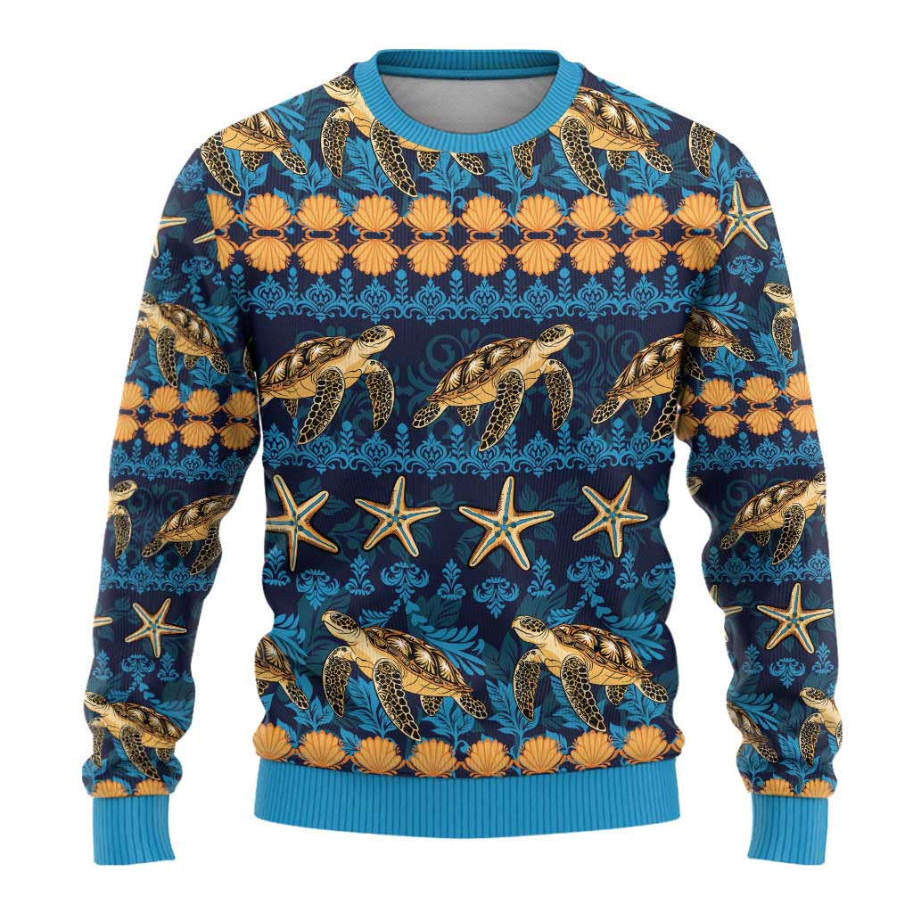 Hawaii Turtles Starfish Unique Pattern Ugly Christmas Sweater - Wonder Print Shop