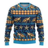 Hawaii Turtles Starfish Unique Pattern Ugly Christmas Sweater - Wonder Print Shop