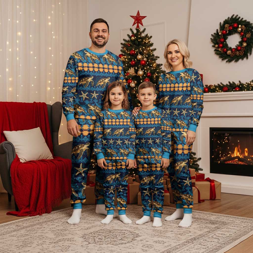 Hawaii Turtles Starfish Unique Pattern Christmas Pajama Set - Wonder Print Shop