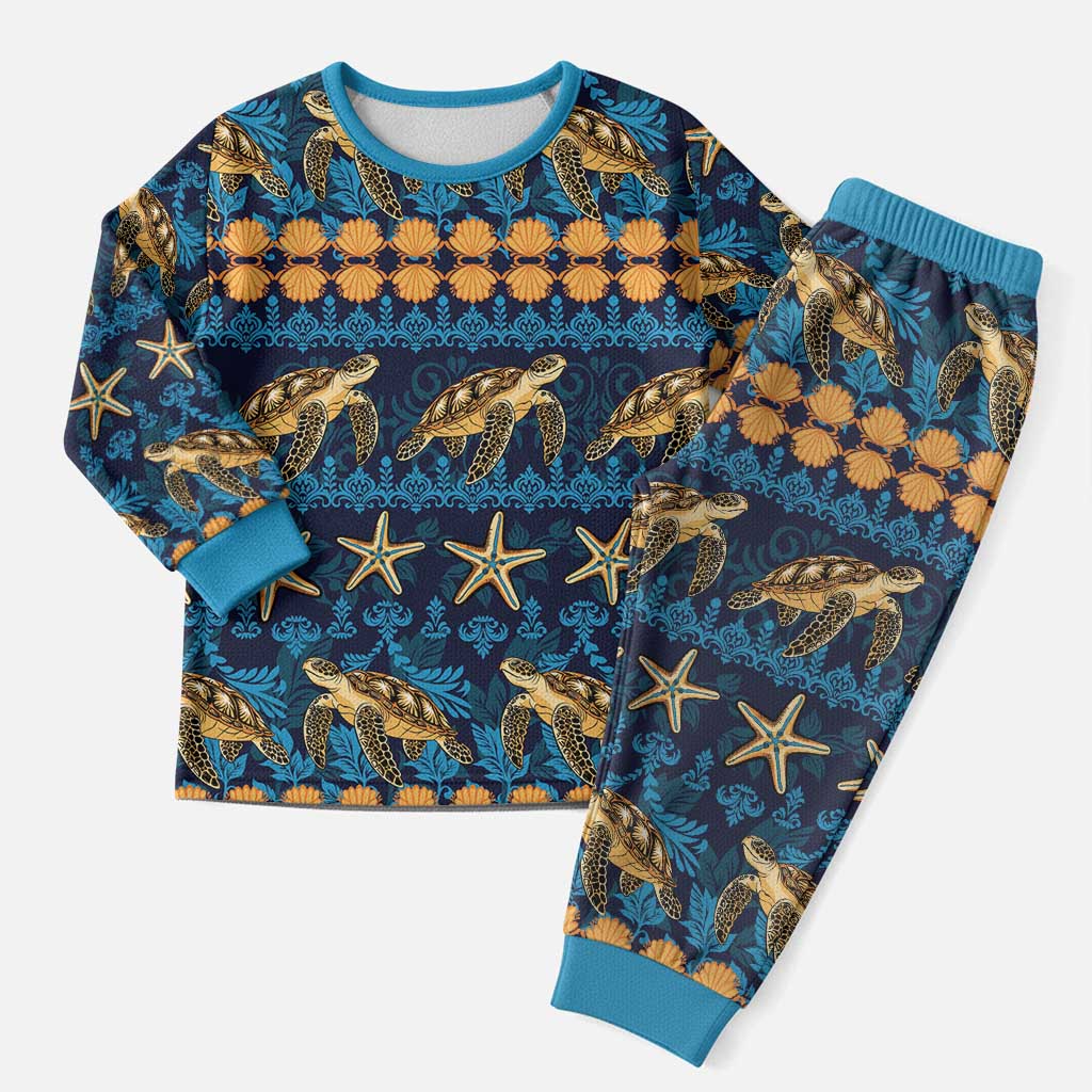Hawaii Turtles Starfish Unique Pattern Christmas Pajama Set - Wonder Print Shop