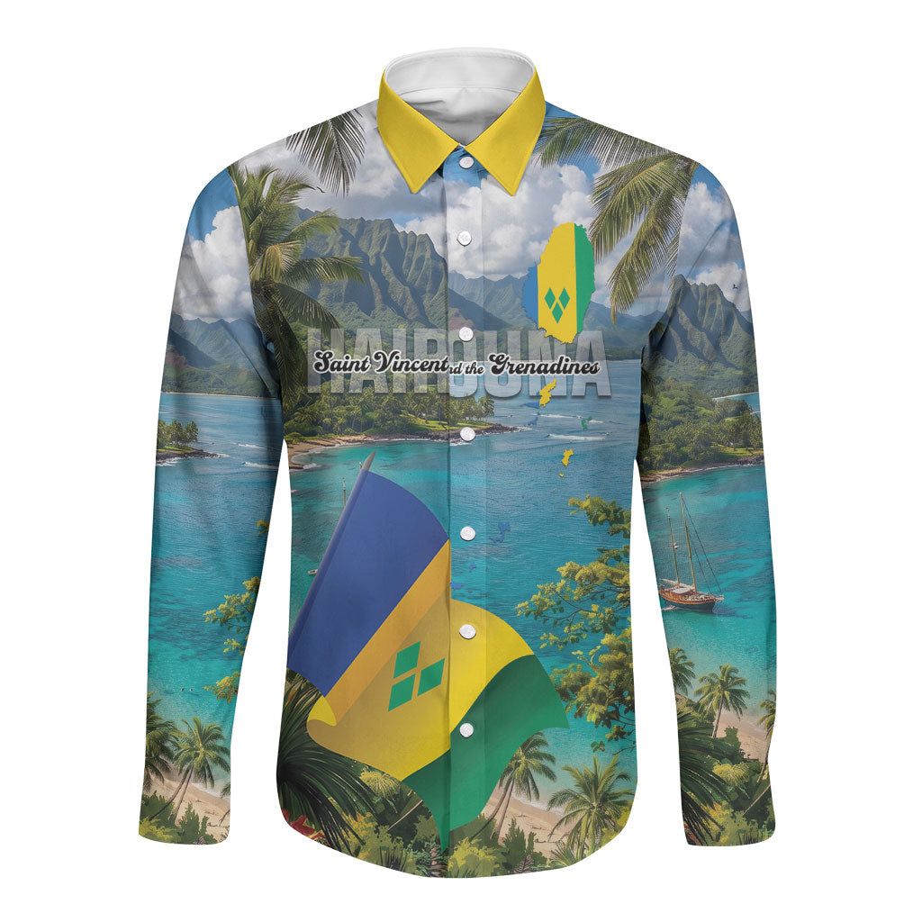 Hairouna St Vincent and The Grenadines Personalized Long Sleeve Button Shirt Land of the Blessed