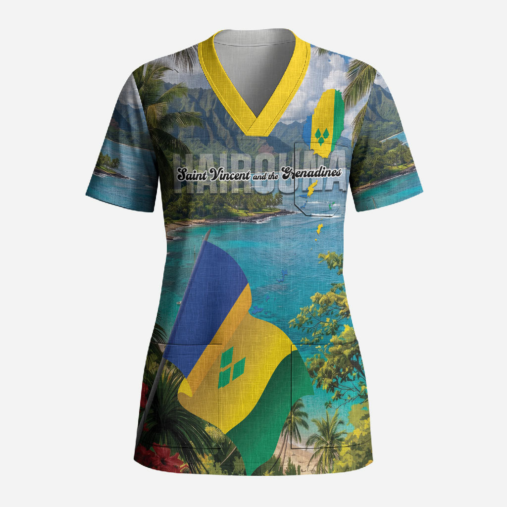 Hairouna St Vincent and The Grenadines Personalized Scrub Top Land of the Blessed
