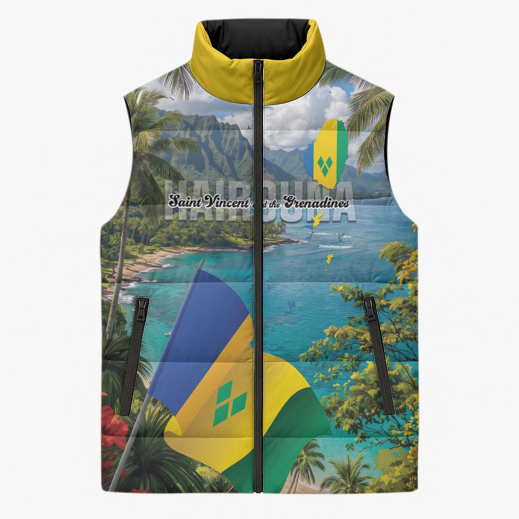 Hairouna St Vincent and The Grenadines Personalized Sleeveless Puffer Jacket Land of the Blessed