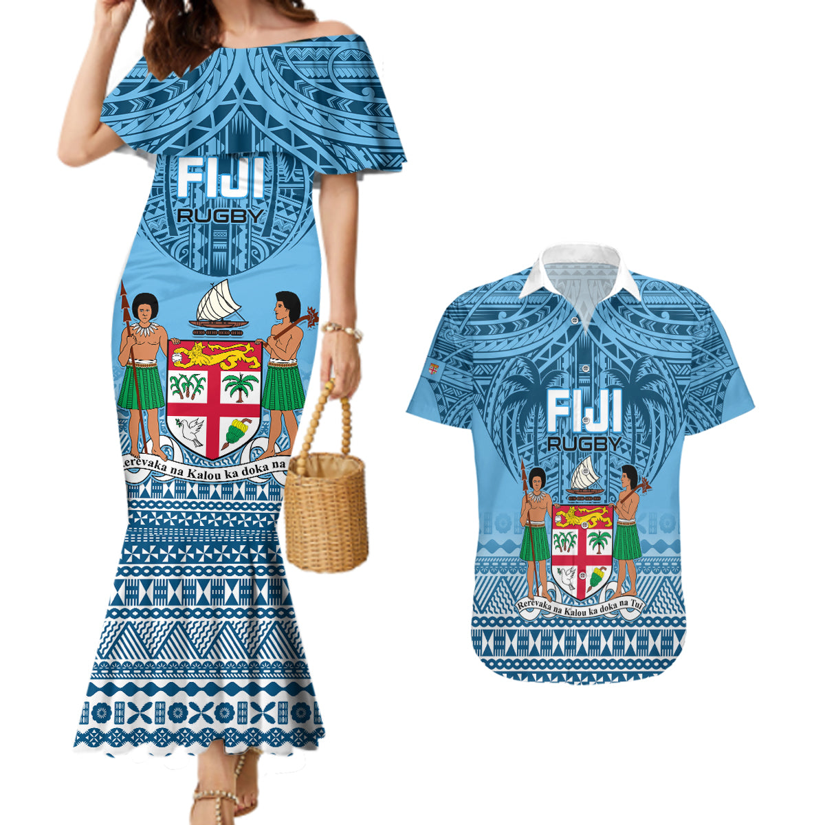 Custom Fiji Rugby Couples Matching Mermaid Dress and Hawaiian Shirt Fijian Go 2023 World Cup - Wonder Print Shop