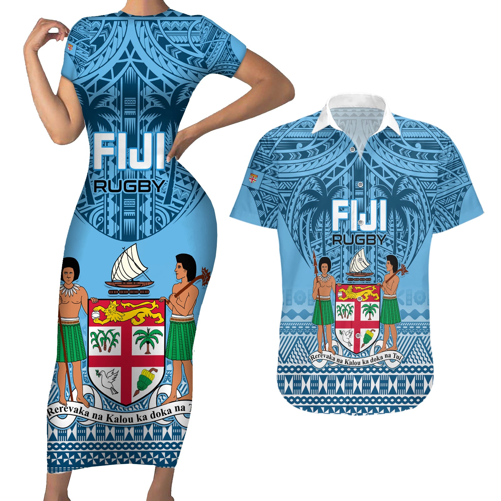 Custom Fiji Rugby Couples Matching Short Sleeve Bodycon Dress and Hawaiian Shirt Fijian Go 2023 World Cup - Wonder Print Shop