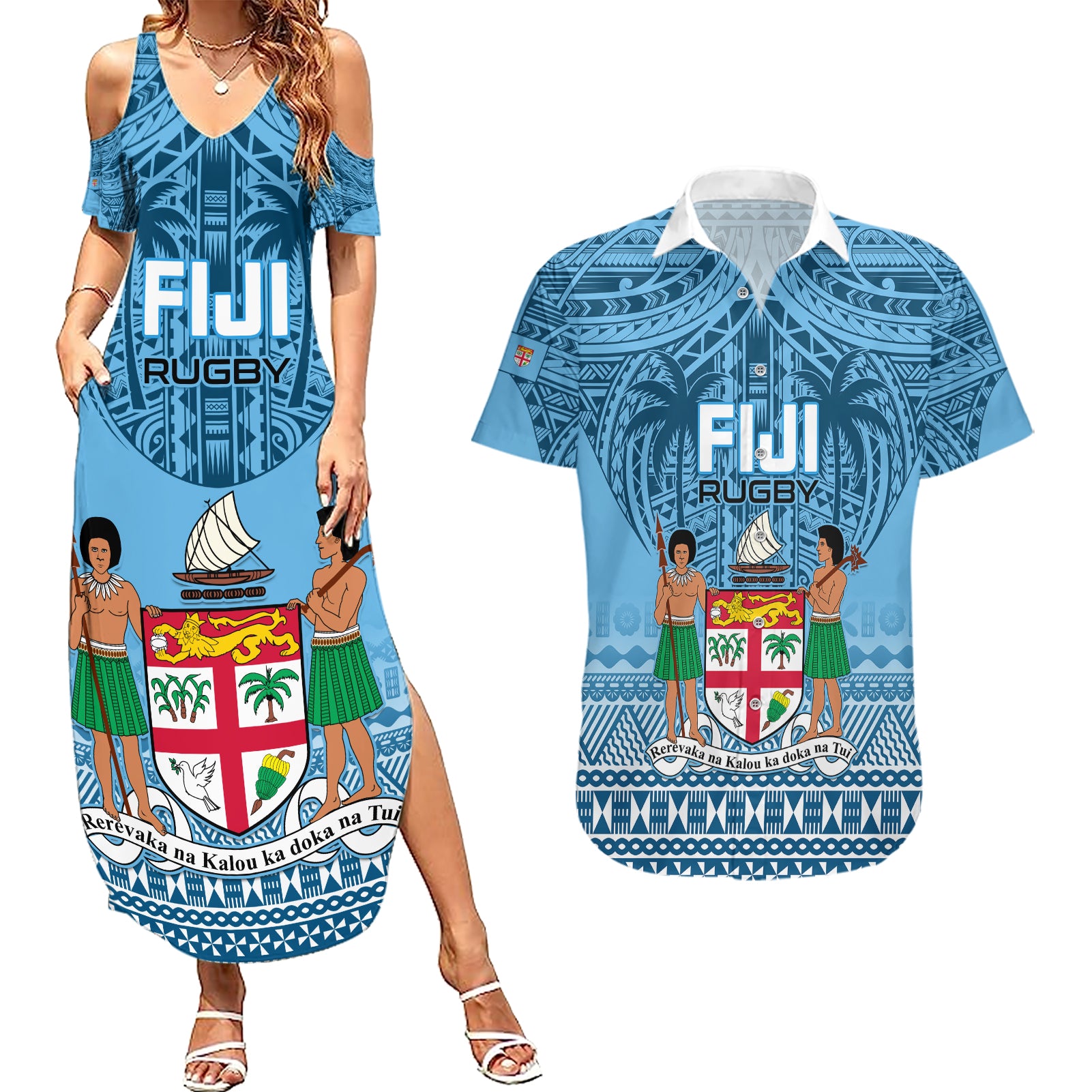 Custom Fiji Rugby Couples Matching Summer Maxi Dress and Hawaiian Shirt Fijian Go 2023 World Cup - Wonder Print Shop