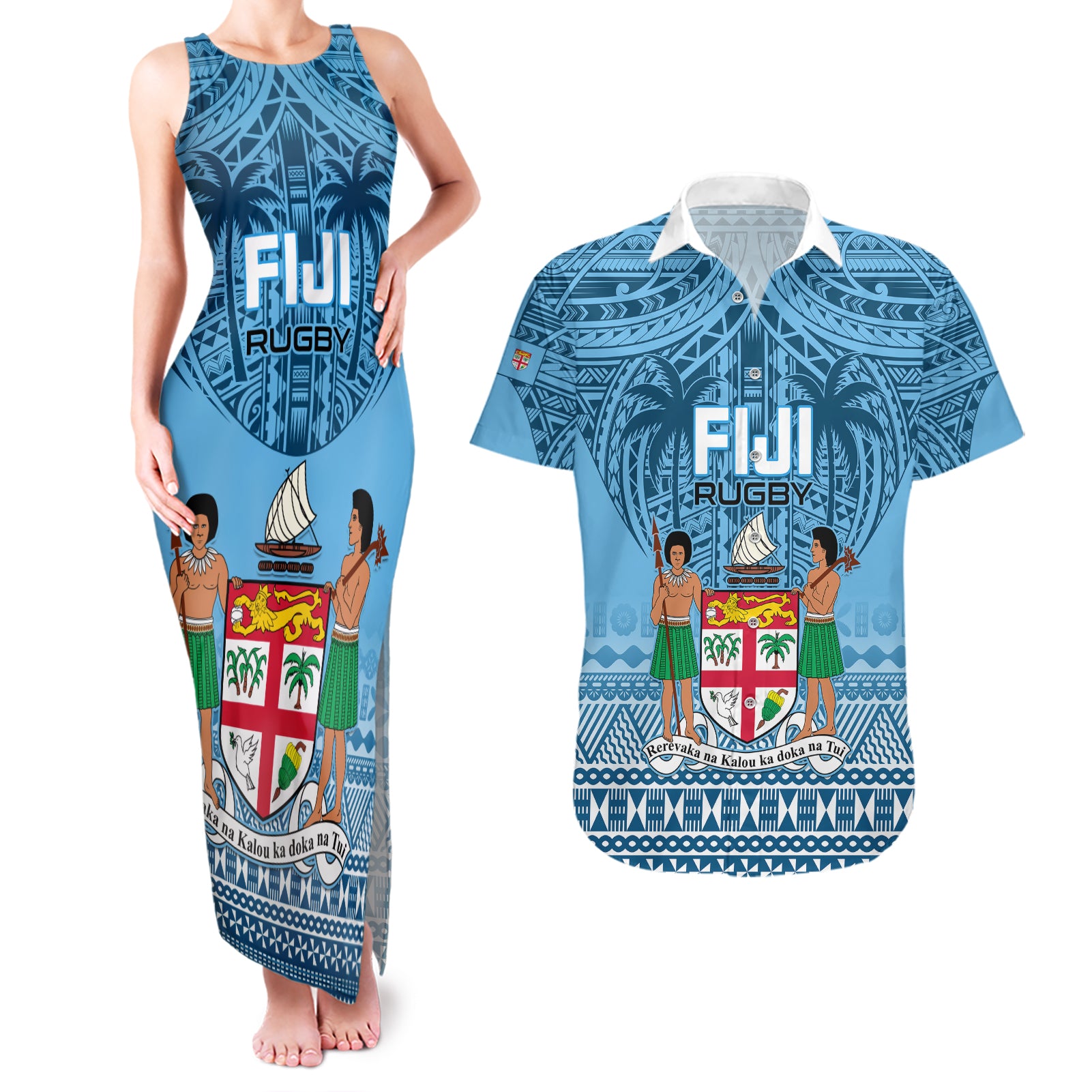 Custom Fiji Rugby Couples Matching Tank Maxi Dress and Hawaiian Shirt Fijian Go 2023 World Cup - Wonder Print Shop