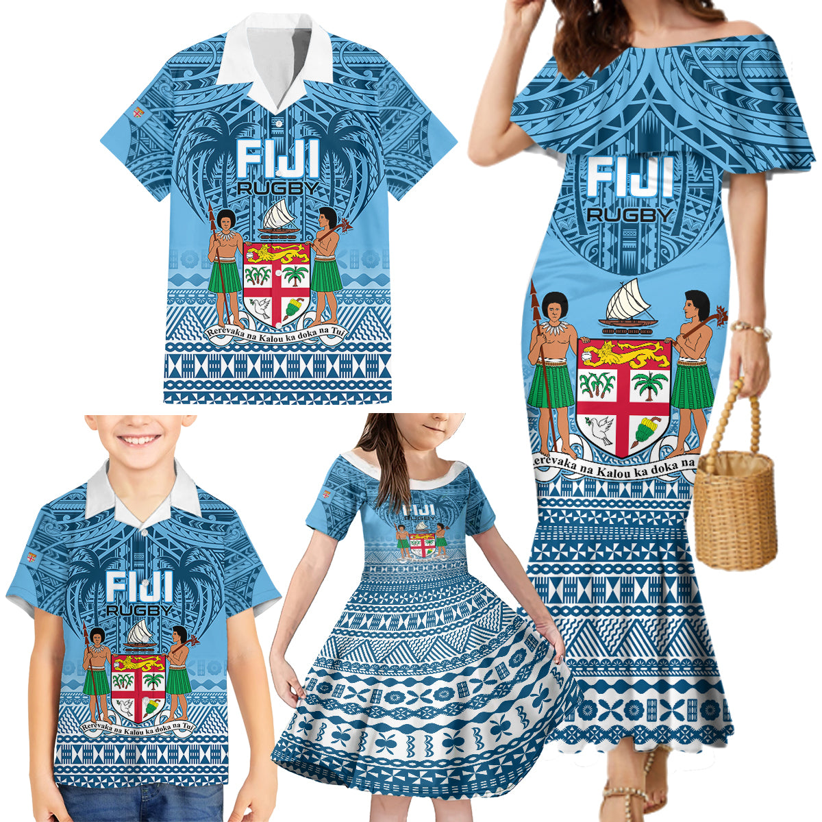 Custom Fiji Rugby Family Matching Mermaid Dress and Hawaiian Shirt Fijian Go 2023 World Cup - Wonder Print Shop