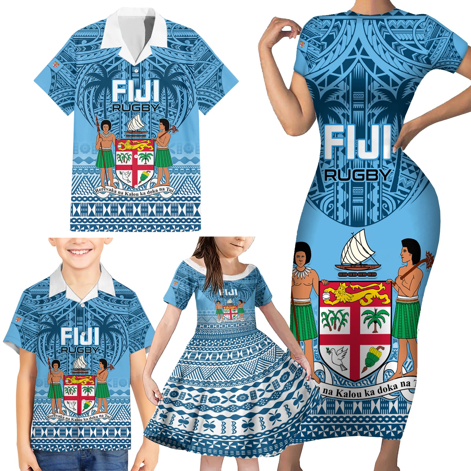 Custom Fiji Rugby Family Matching Short Sleeve Bodycon Dress and Hawaiian Shirt Fijian Go 2023 World Cup - Wonder Print Shop