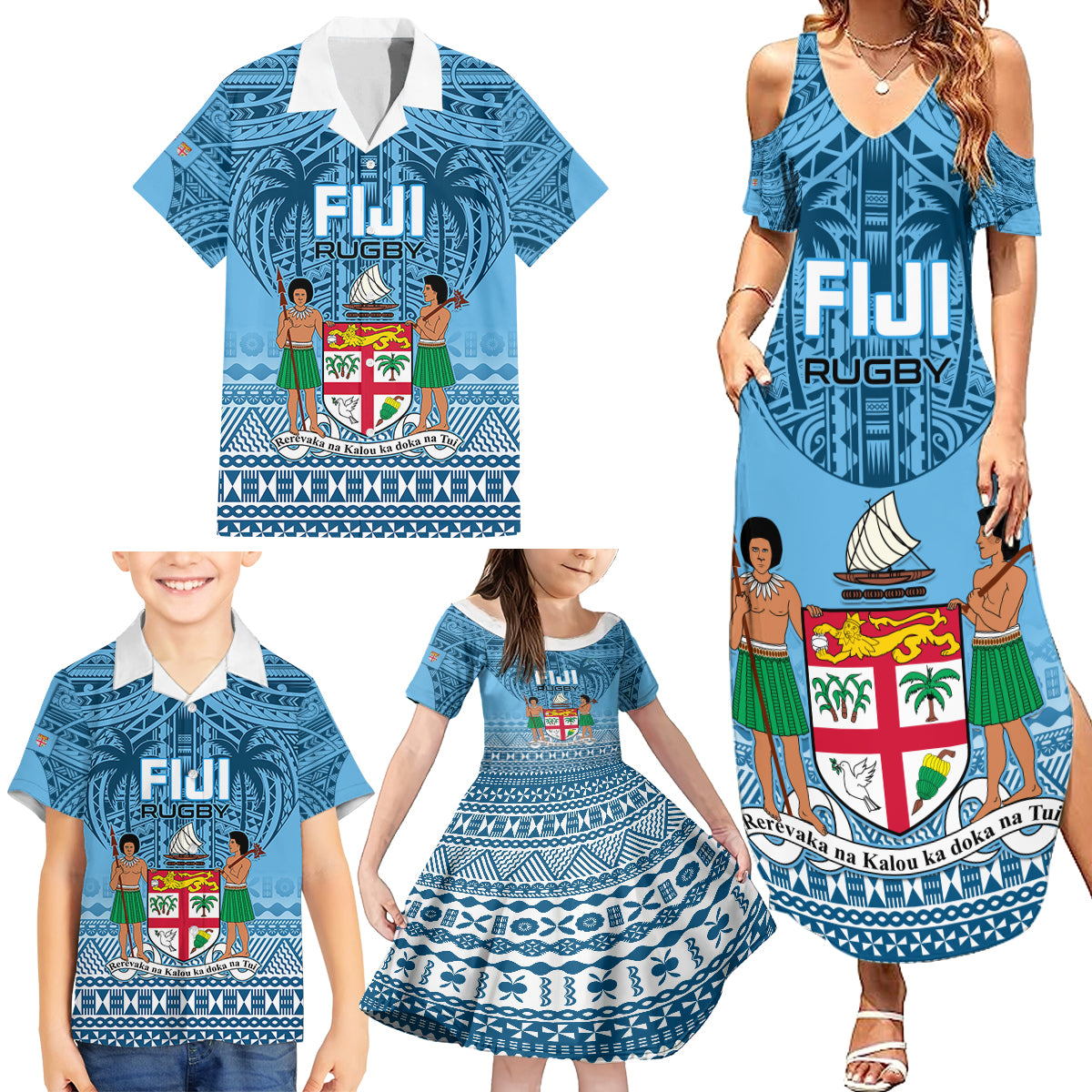 Custom Fiji Rugby Family Matching Summer Maxi Dress and Hawaiian Shirt Fijian Go 2023 World Cup - Wonder Print Shop