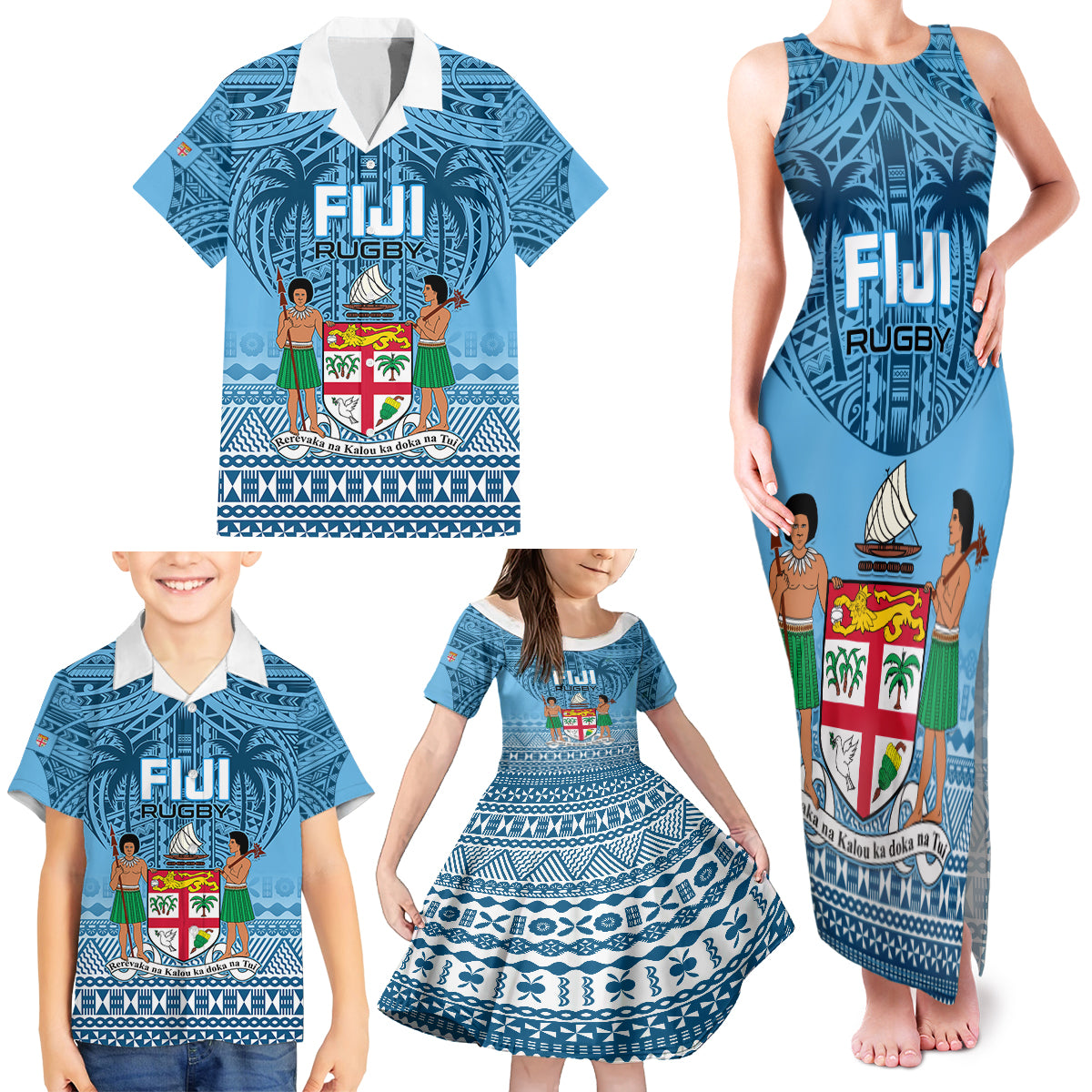 Custom Fiji Rugby Family Matching Tank Maxi Dress and Hawaiian Shirt Fijian Go 2023 World Cup - Wonder Print Shop