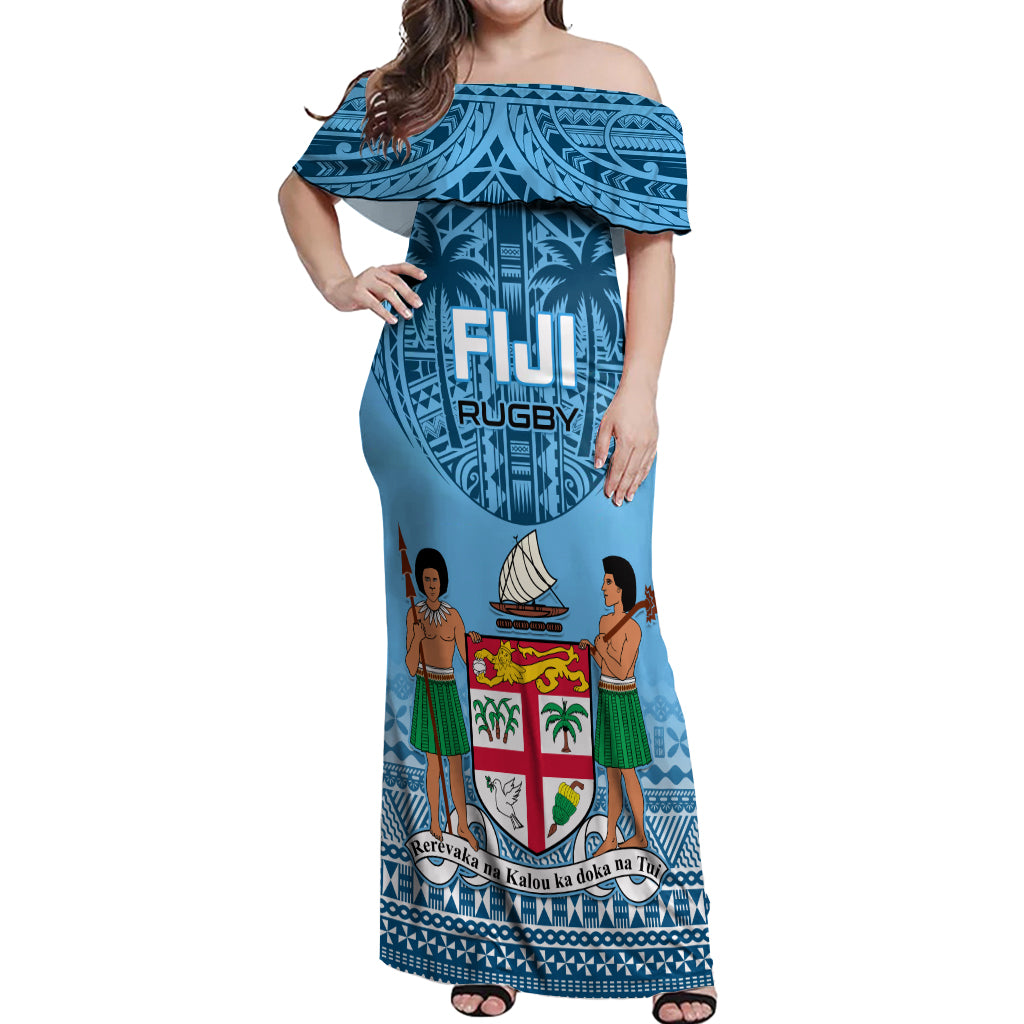 Custom Fiji Rugby Off Shoulder Maxi Dress Fijian Go 2023 World Cup - Wonder Print Shop