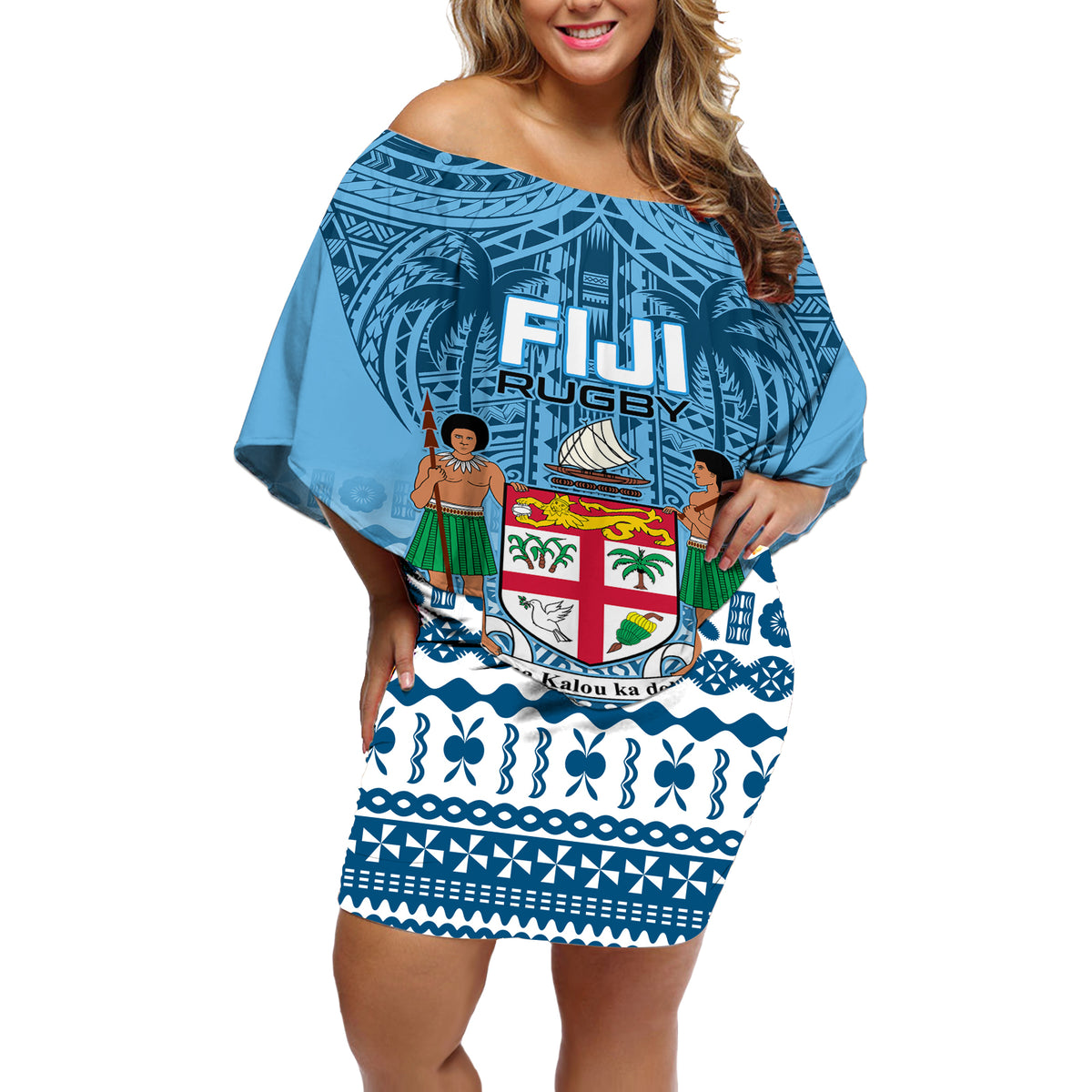 Custom Fiji Rugby Off Shoulder Short Dress Fijian Go 2023 World