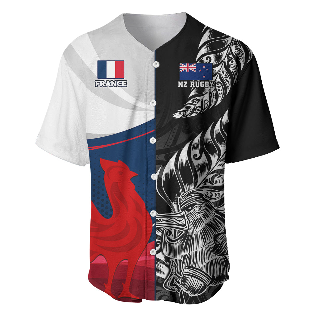 Custom New Zealand And France Rugby Baseball Jersey XV de France Kiwi Silver Fern 2023 World Cup - Wonder Print Shop