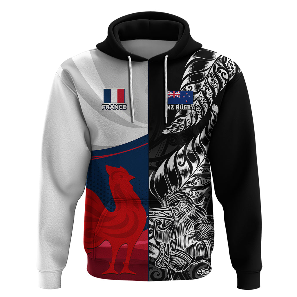 Custom New Zealand And France Rugby Hoodie XV de France Kiwi Silver Fern 2023 World Cup - Wonder Print Shop