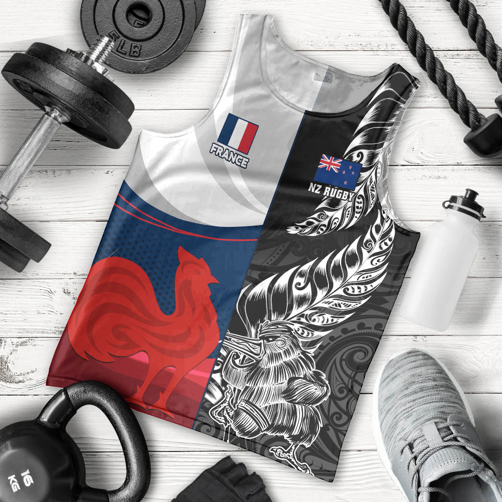 Custom New Zealand And France Rugby Men Tank Top XV de France Kiwi Silver Fern 2023 World Cup - Wonder Print Shop