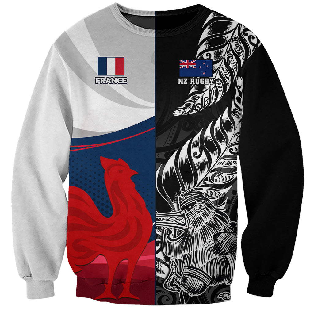 Unisex rugby sweatshirt with black and heather gray panel graphic, crew neck