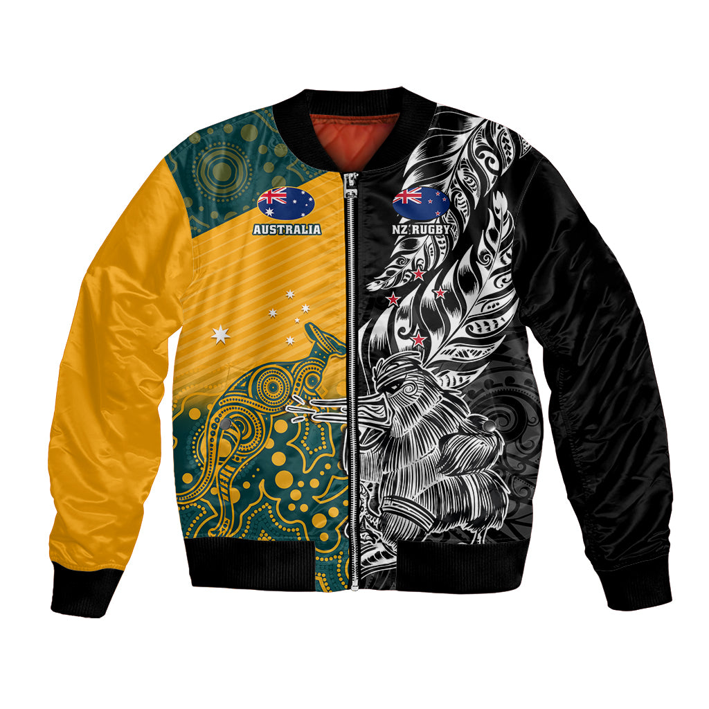 Custom New Zealand And Australia Rugby Bomber Jacket Wallabies Kiwi Silver Fern 2023 World Cup - Wonder Print Shop