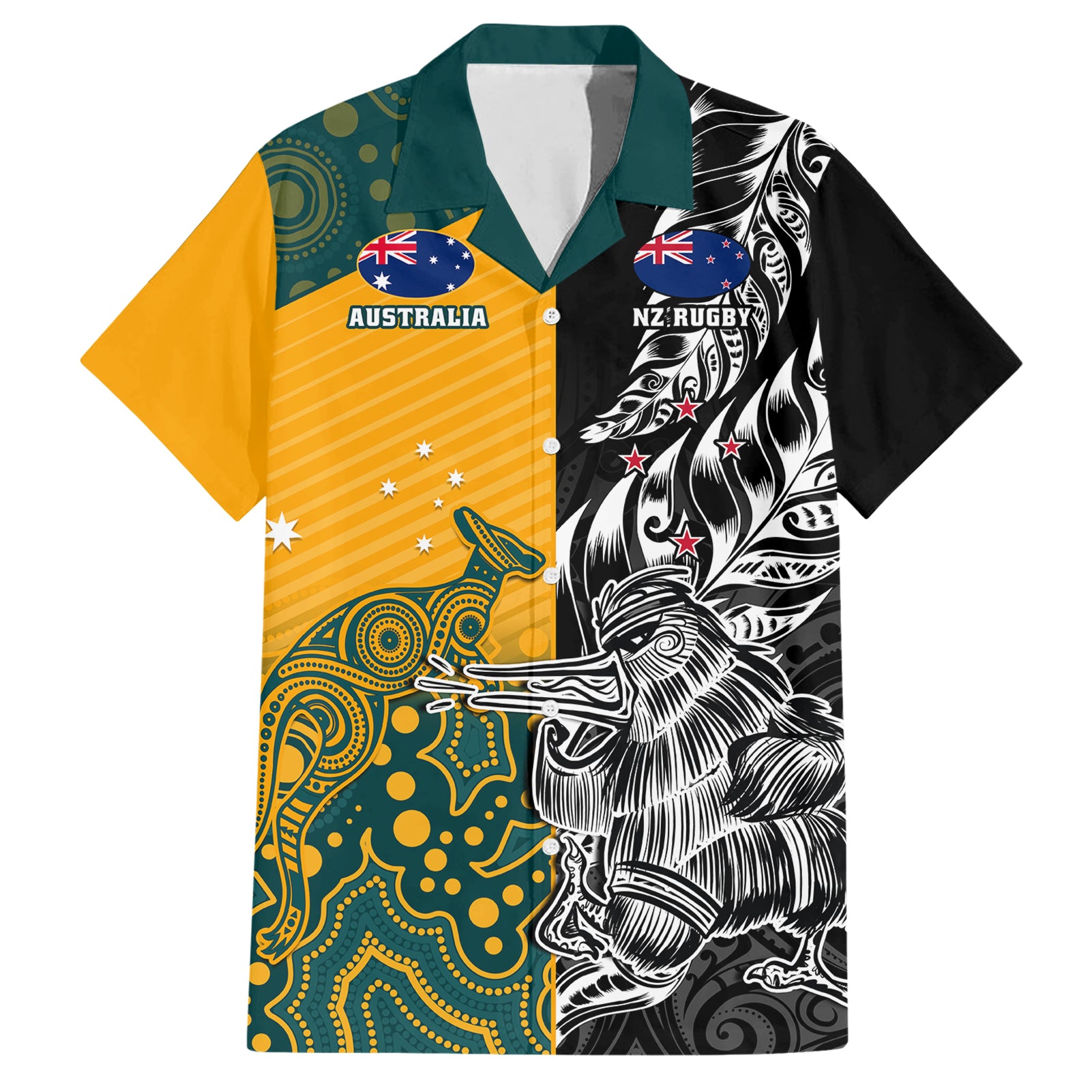 Custom New Zealand And Australia Rugby Hawaiian Shirt Wallabies Kiwi Silver Fern 2023 World Cup - Wonder Print Shop