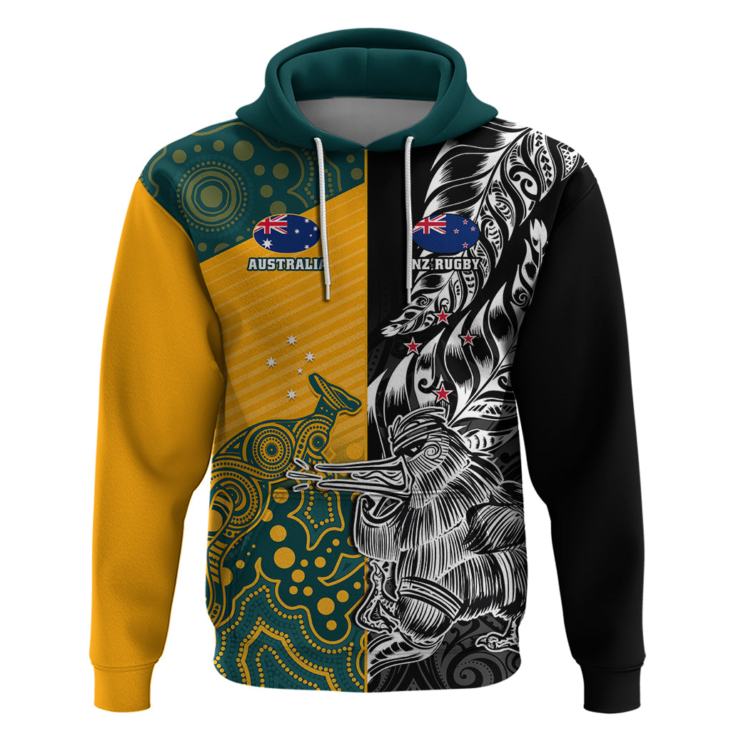 Custom New Zealand And Australia Rugby Hoodie Wallabies Kiwi Silver Fern 2023 World Cup - Wonder Print Shop