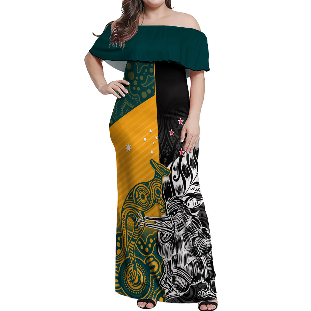 Custom New Zealand And Australia Rugby Off Shoulder Maxi Dress Wallabies Kiwi Silver Fern 2023 World Cup - Wonder Print Shop