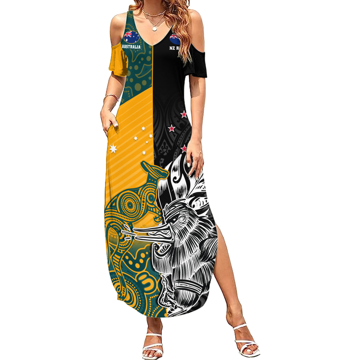 custom-new-zealand-and-ausrtralia-rugby-summer-maxi-dress-wallabies-kiwi-silver-fern-2023-world-cup