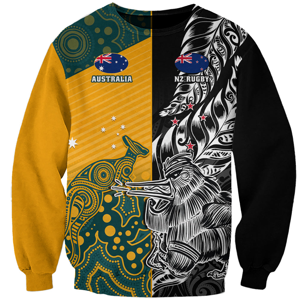 Rugby sweatshirt with black and gold front graphic panels and flags