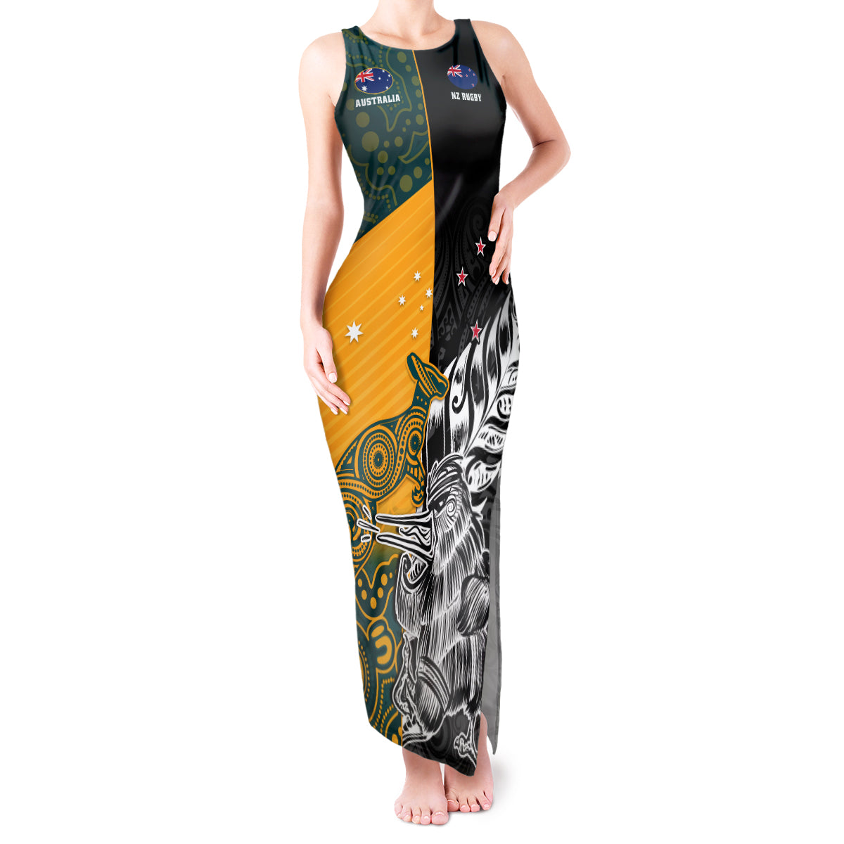 custom-new-zealand-and-ausrtralia-rugby-tank-maxi-dress-wallabies-kiwi-silver-fern-2023-world-cup