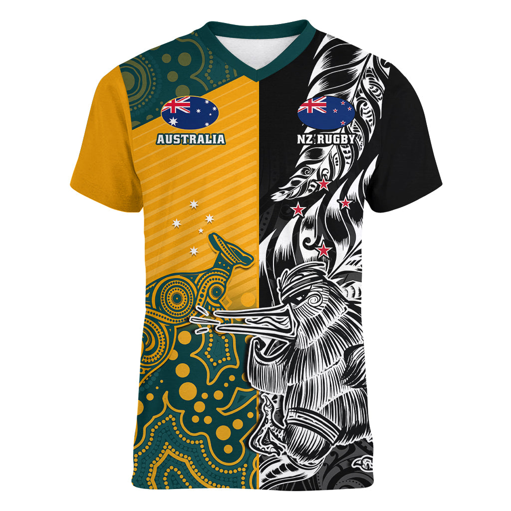 custom-new-zealand-and-ausrtralia-rugby-women-v-neck-t-shirt-wallabies-kiwi-silver-fern-2023-world-cup