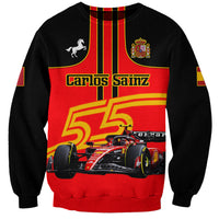 Personalised Carlos Sainz 55 sweatshirt, red and black, front car graphic with 55