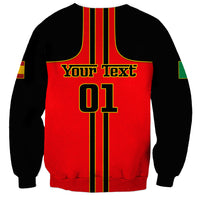 Personalised Carlos Sainz 55 sweatshirt, red back with custom text '01', black sleeves