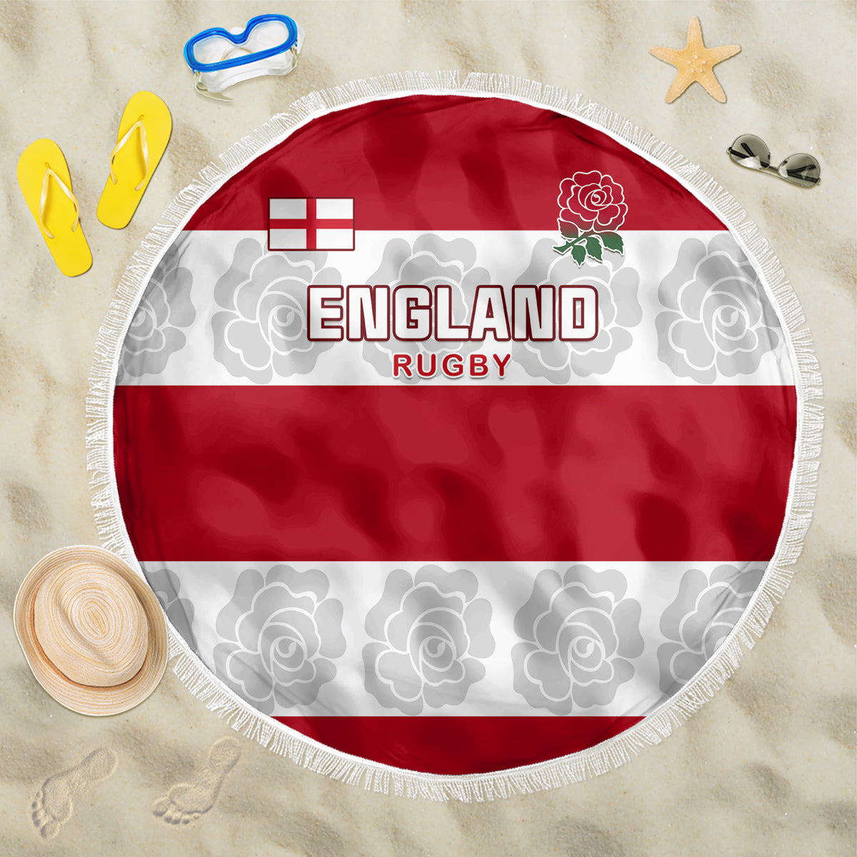 Custom England Rugby Beach Blanket The Red Rose Champion World Cup 2023 - Wonder Print Shop