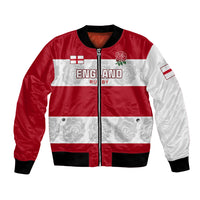 Red and white England striped bomber jacket with front zipper and rose graphic