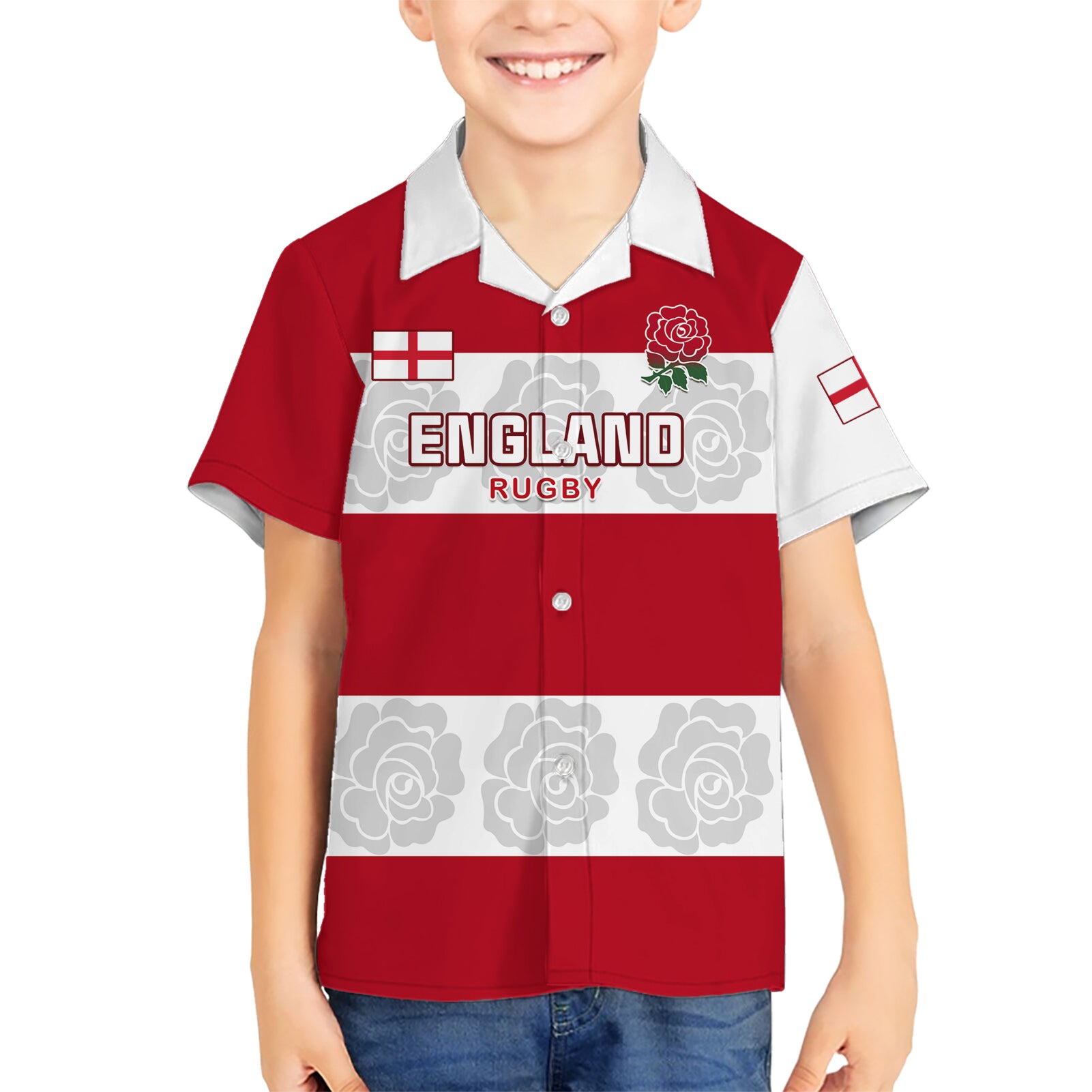 Custom England Rugby Kid Hawaiian Shirt The Red Rose Champion World Cup 2023 - Wonder Print Shop