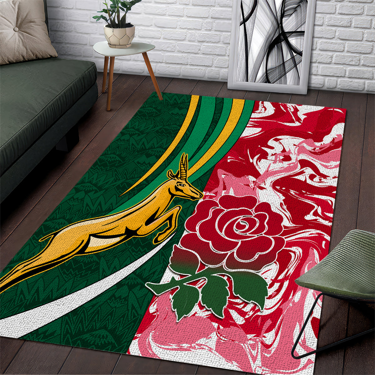 Custom South Africa and England Rugby Area Rug The Red Rose Protea Pattern - Wonder Print Shop