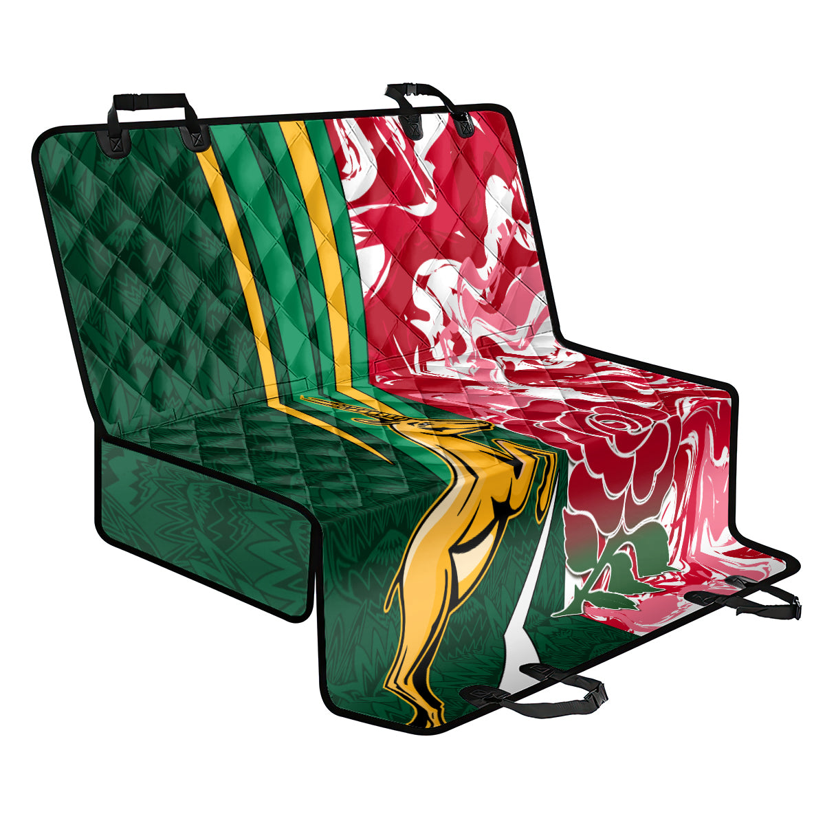 Custom South Africa and England Rugby Back Car Seat Cover The Red Rose Protea Pattern - Wonder Print Shop