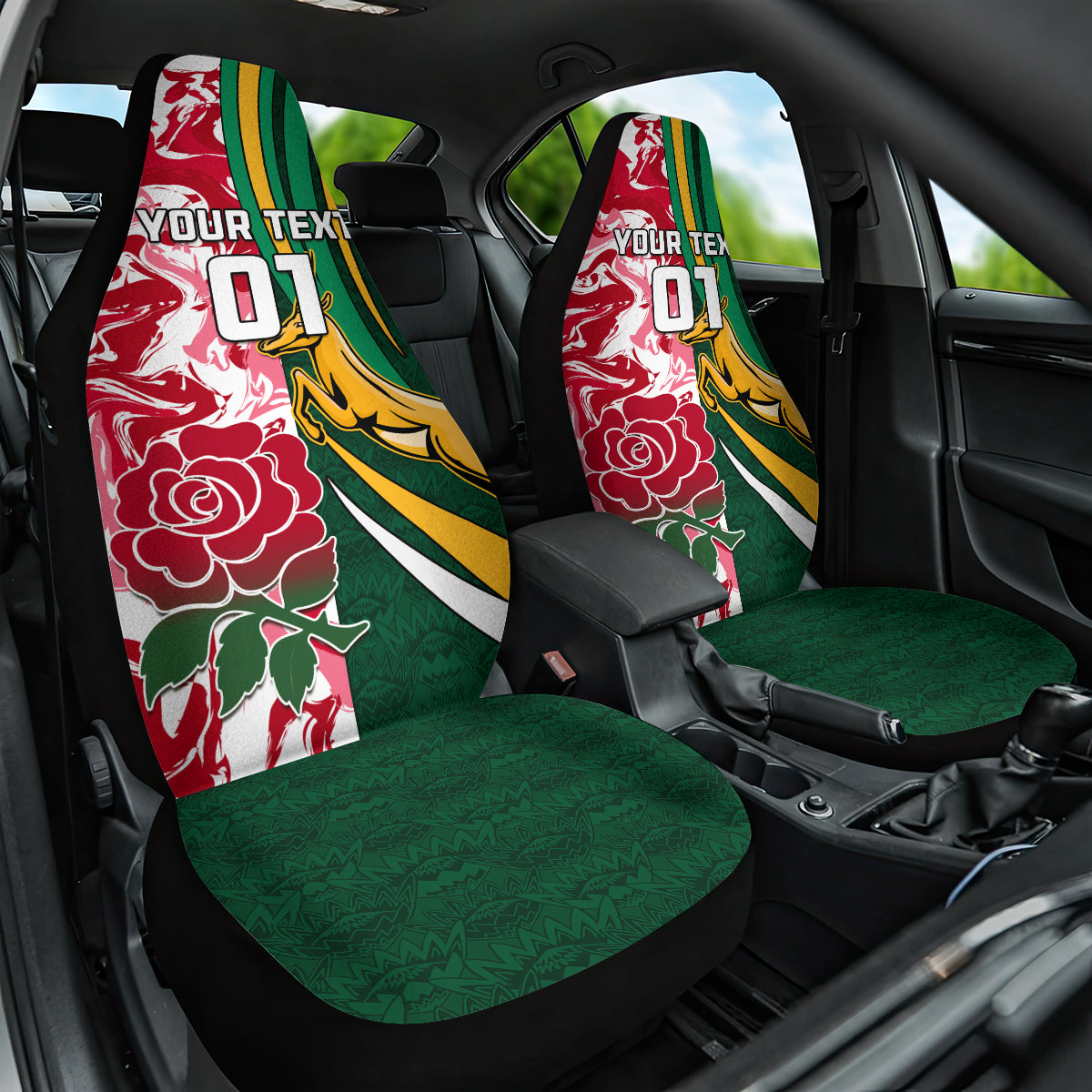 Custom South Africa and England Rugby Car Seat Cover The Red Rose Protea Pattern - Wonder Print Shop