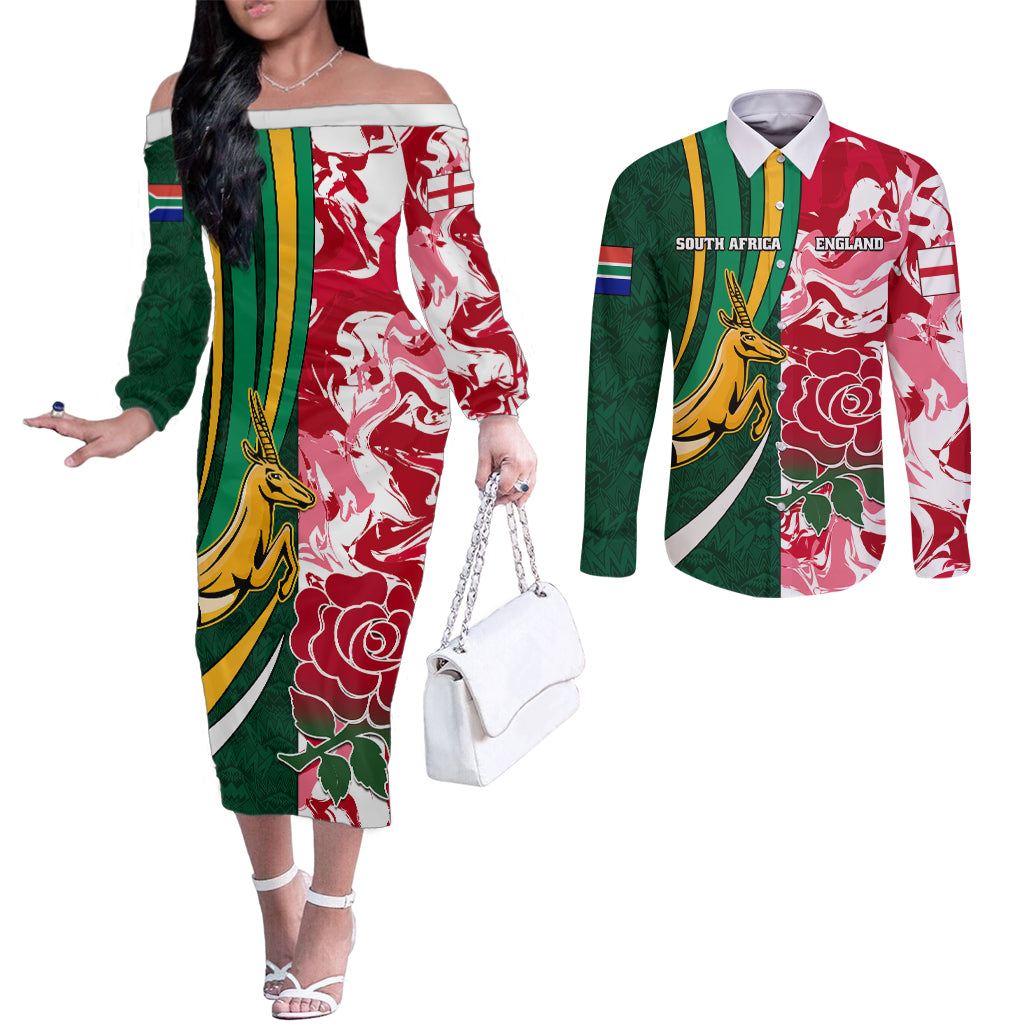 custom-south-africa-and-england-rugby-couples-matching-off-the-shoulder-long-sleeve-dress-and-long-sleeve-button-shirt-the-red-rose-protea-pattern