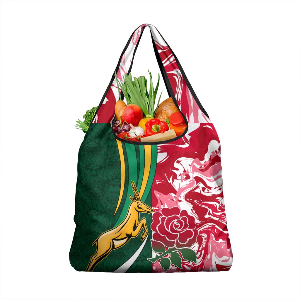 Custom South Africa and England Rugby Grocery Bag The Red Rose Protea Pattern