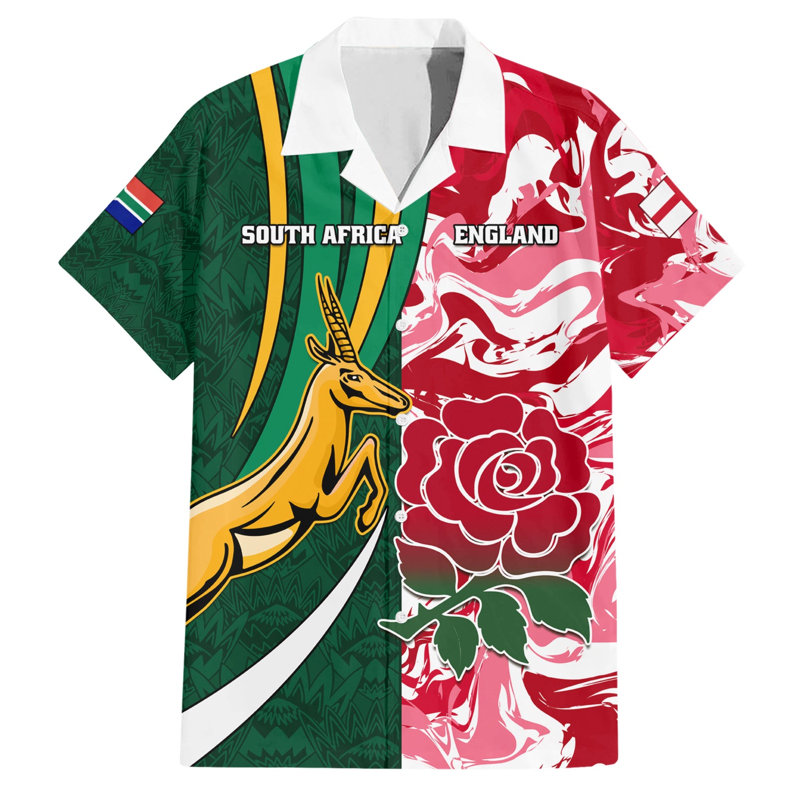 Custom South Africa and England Rugby Hawaiian Shirt The Red Rose Protea Pattern - Wonder Print Shop