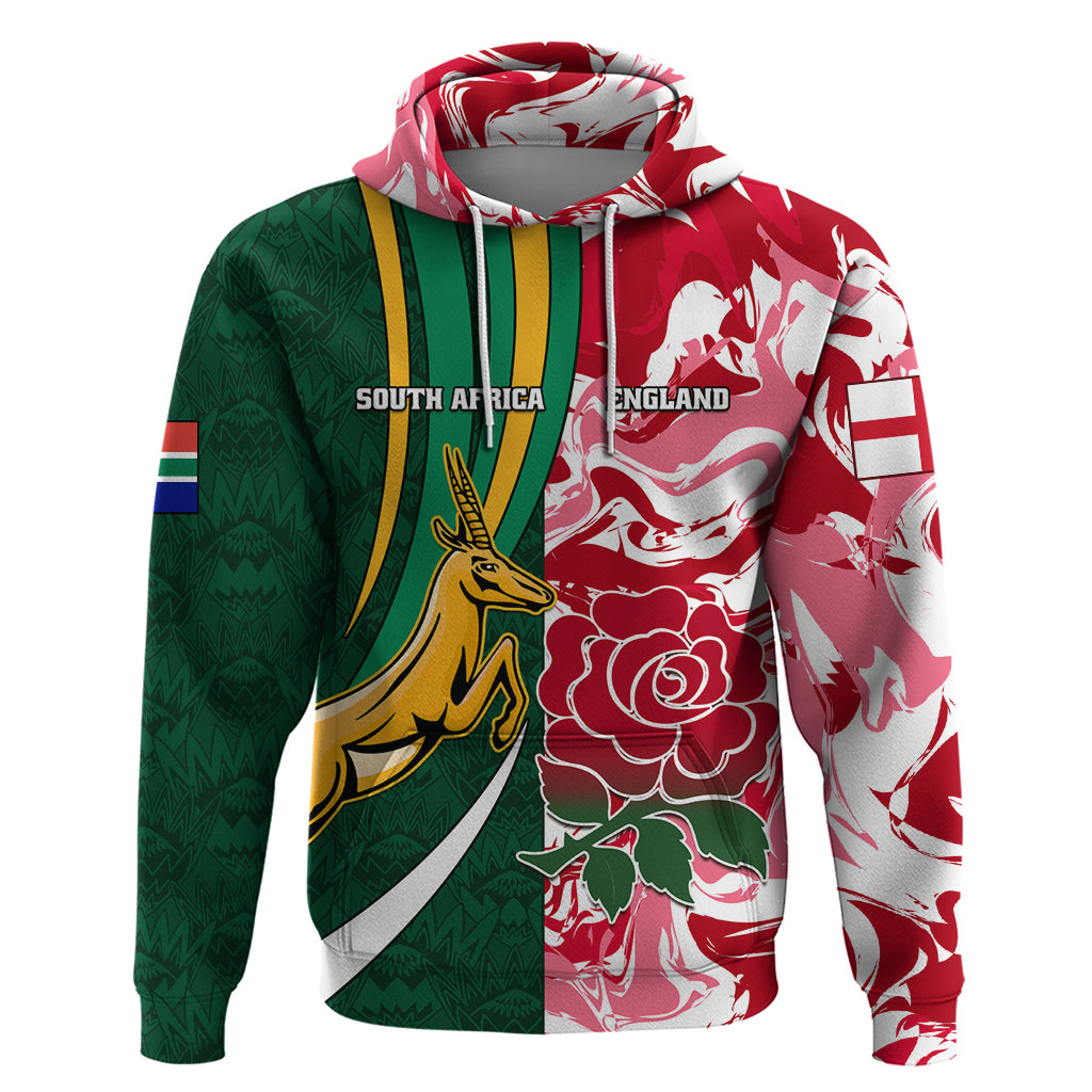 Custom South Africa and England Rugby Hoodie The Red Rose Protea Pattern - Wonder Print Shop