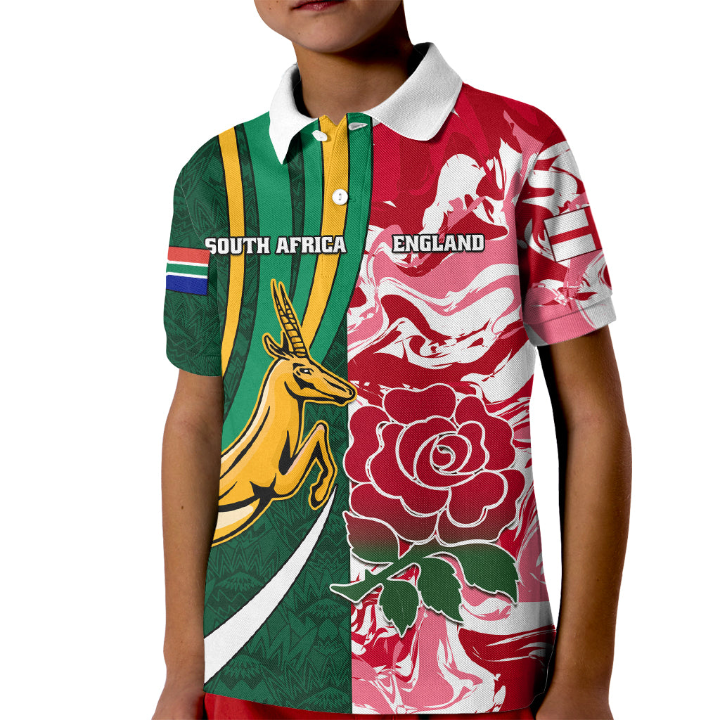 Custom South Africa and England Rugby Kid Polo Shirt The Red Rose Protea Pattern - Wonder Print Shop