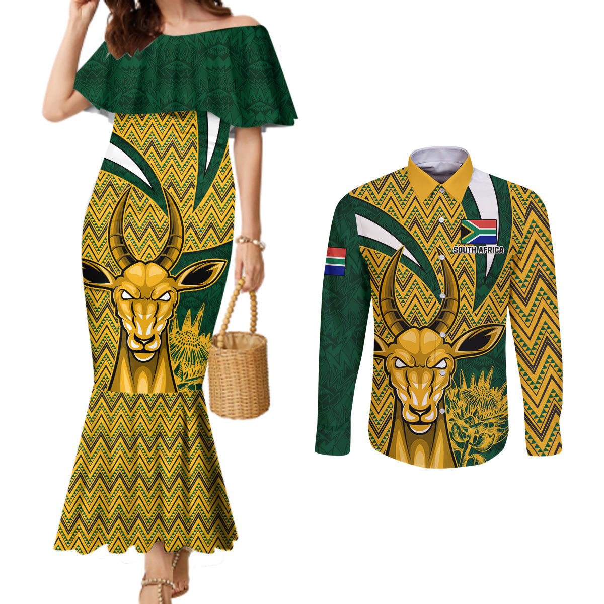 custom-south-africa-rugby-couples-matching-mermaid-dress-and-long-sleeve-button-shirt-come-on-bokke-champion-world-cup-2023